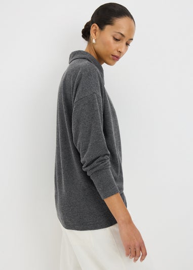 Charcoal Grey Zip Collared Snit Top