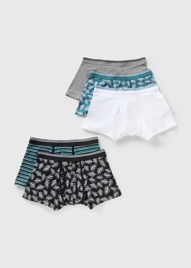 5 Pack Teal Leaf Keyhole Boxers