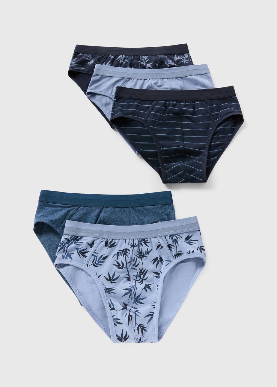 5 Pack Blue Leaf Pattern Briefs