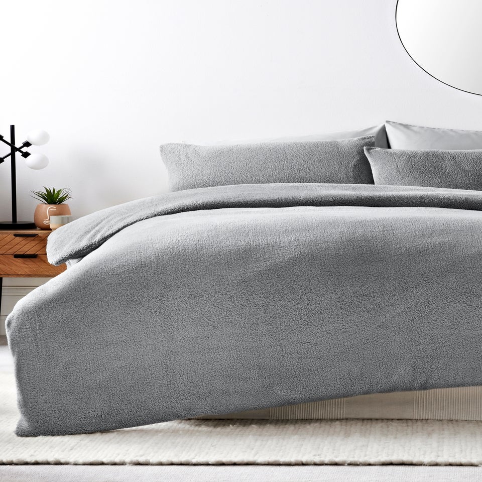 Grey Teddy Fleece Duvet Set