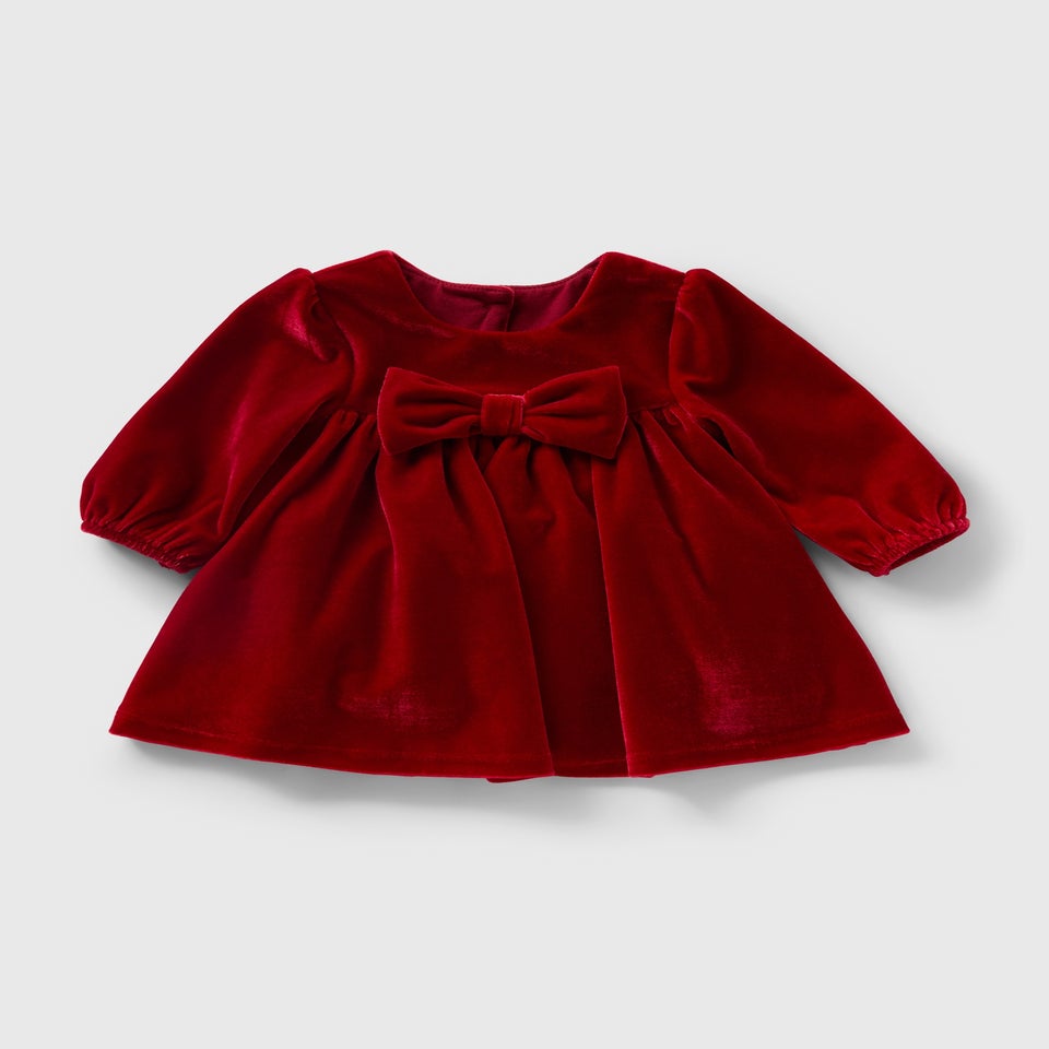 Baby Red Velour Bow Dress (Newborn-23mths)