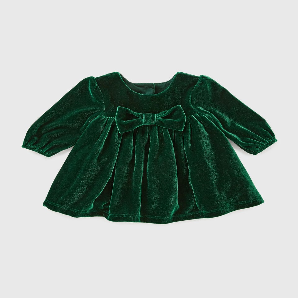 Baby Green Velour Bow Dress (Newborn-23mths)