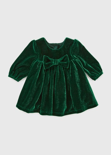 Baby Green Velour Bow Dress (Newborn-23mths)