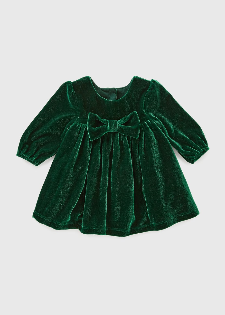 Baby Green Velour Bow Dress (Newborn-23mths)