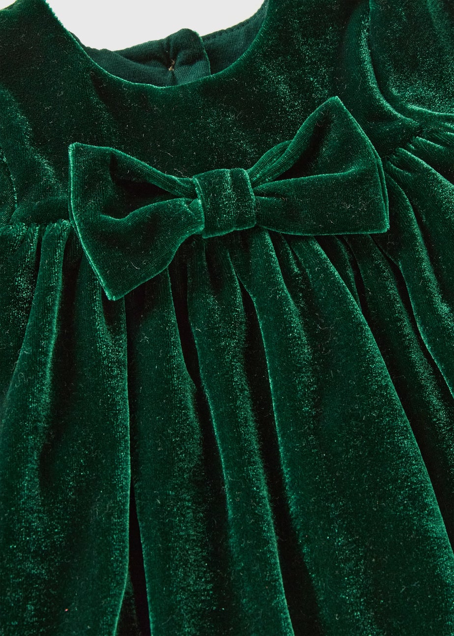 Baby Green Velour Bow Dress (Newborn-23mths)
