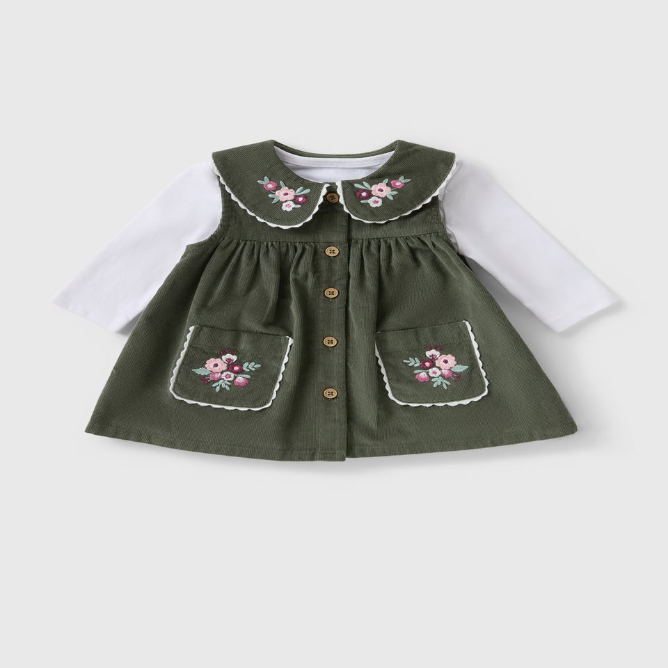 Baby Green Floral Pinafore & Top Set (Newborn-23mths)