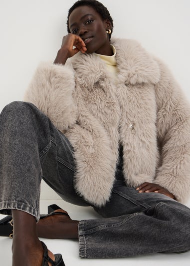 Beige Faux Fur Short Length Coat