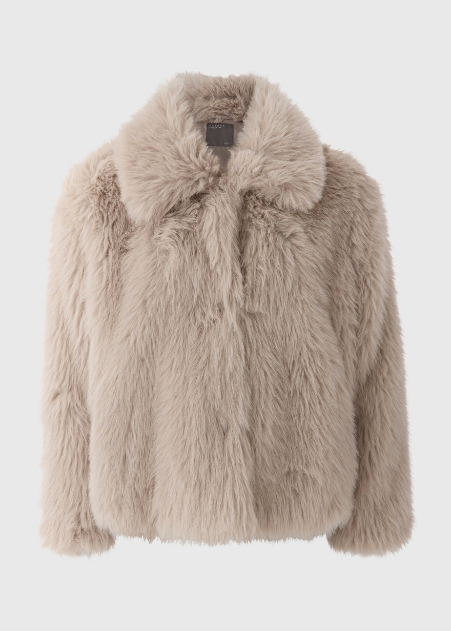 Beige Faux Fur Short Length Coat