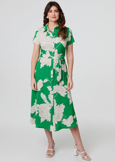 Izabel London Green Floral Tailored Shirt Dress