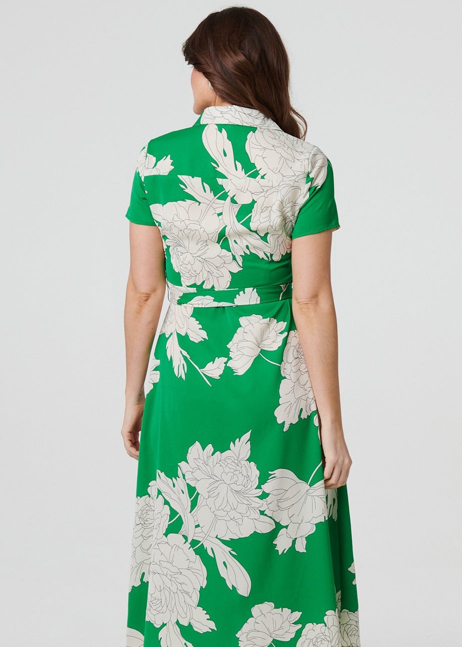 Izabel London Green Floral Tailored Shirt Dress