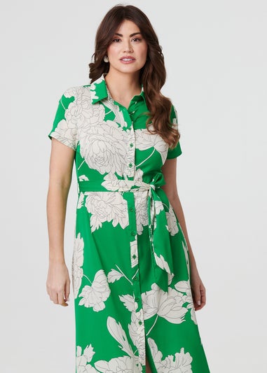 Izabel London Green Floral Tailored Shirt Dress