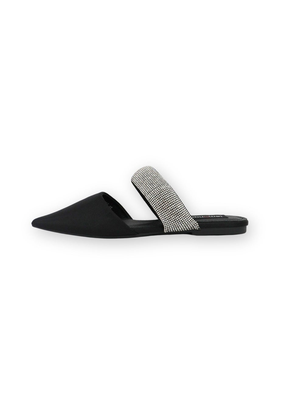 Love Lemonade Black Crystal Strap Pointed Toe Sliders
