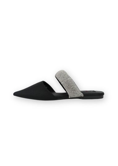 Love Lemonade Black Crystal Strap Pointed Toe Sliders