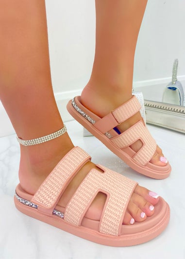Love Lemonade Pink Crystal Trim Double Strap Sliders