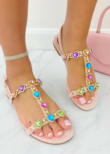 Love Lemonade Pink Crystal Rainbow Love Heart Sandals