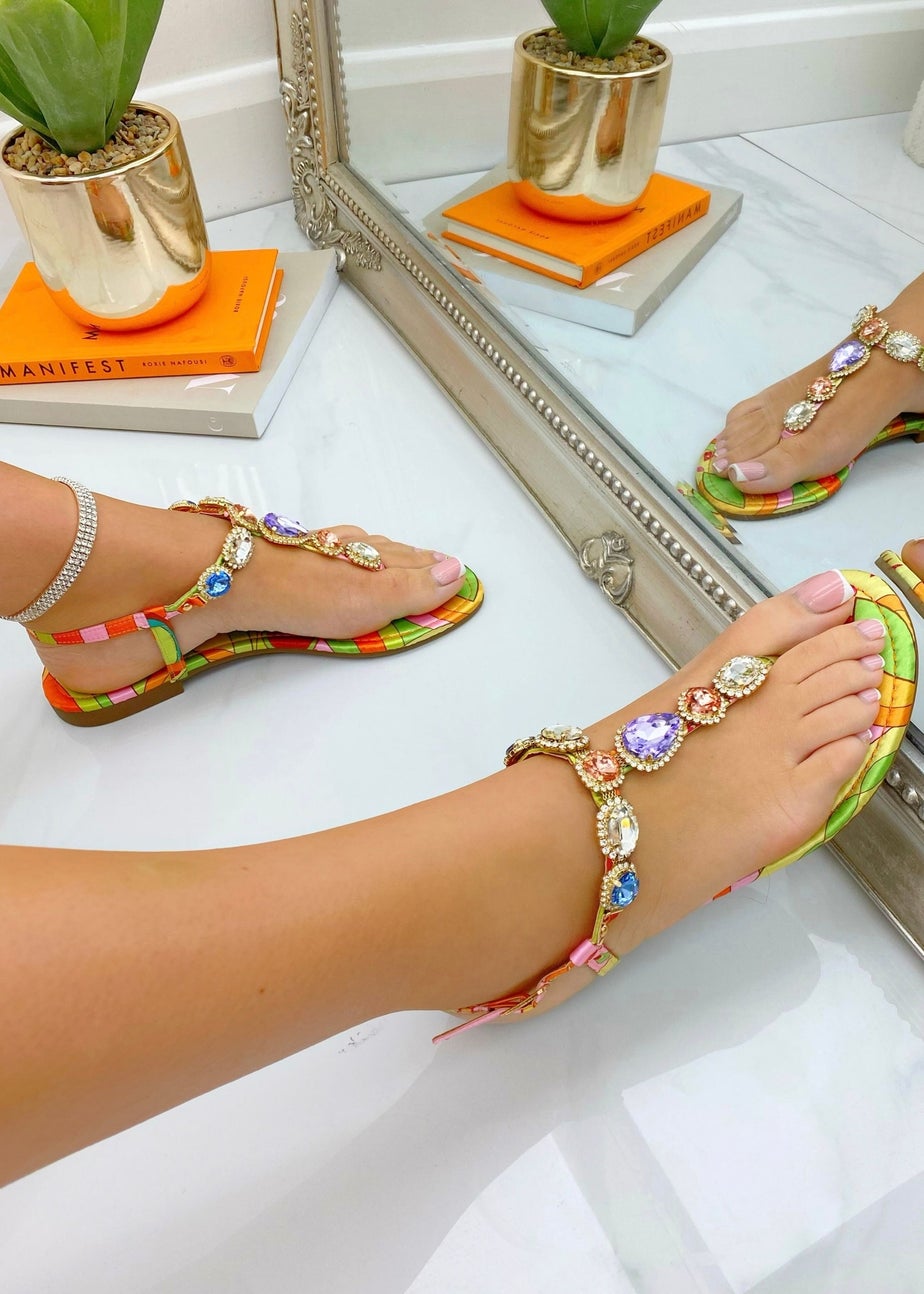 Love Lemonade Orange Crystal Glow Toe Post Sandals