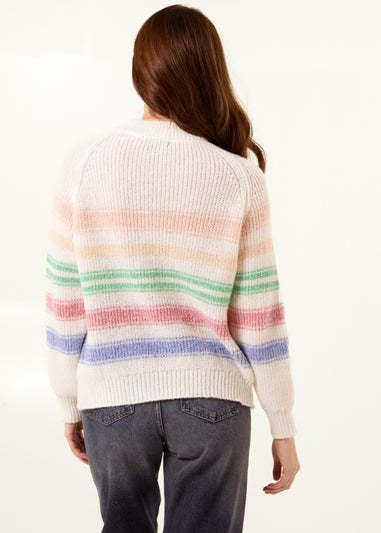 Blue Vanilla Multi Colourful 3D Flower Jumper With Stripes