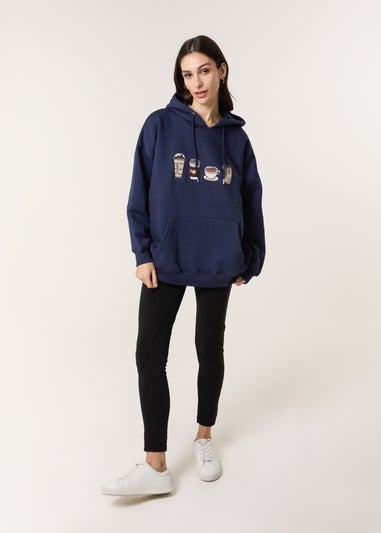 Blue Vanilla Navy Coffee Embroidered Hoodie