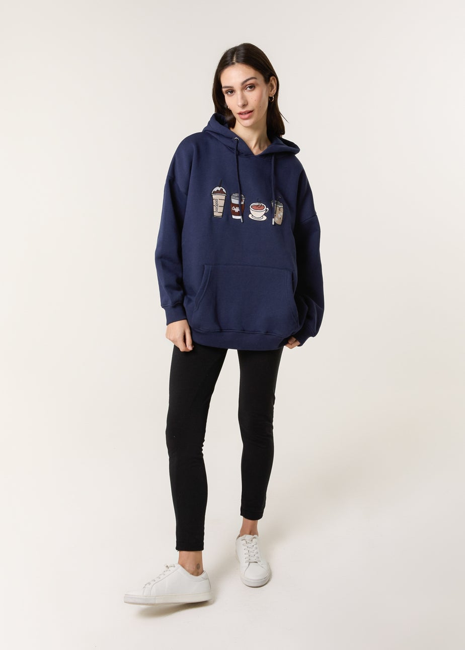 Blue Vanilla Navy Coffee Embroidered Hoodie