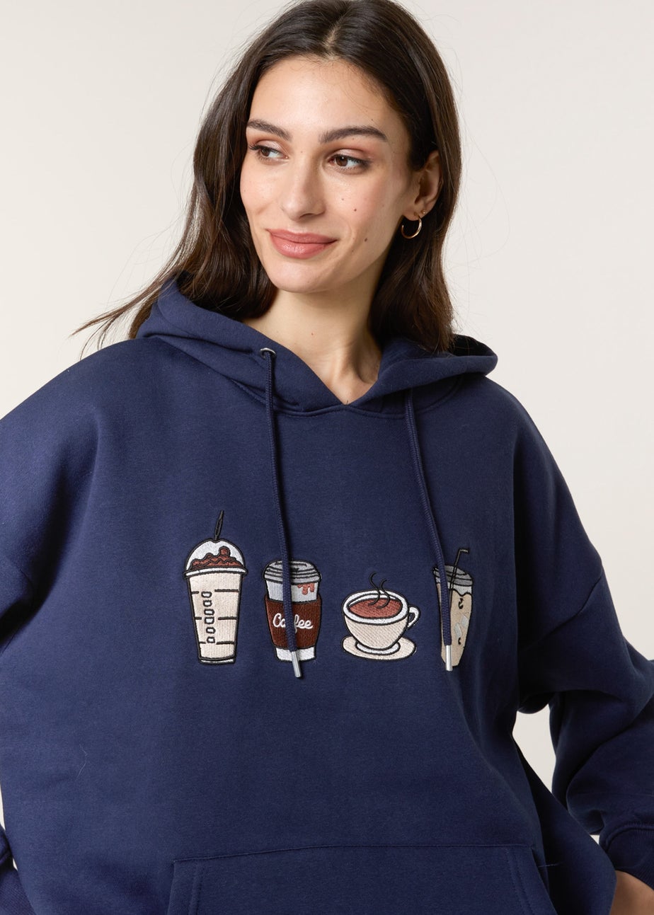 Blue Vanilla Navy Coffee Embroidered Hoodie
