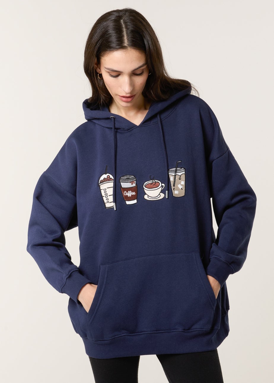 Blue Vanilla Navy Coffee Embroidered Hoodie