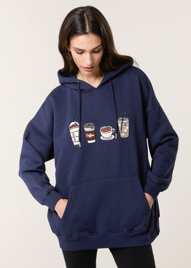 Blue Vanilla Navy Coffee Embroidered Hoodie