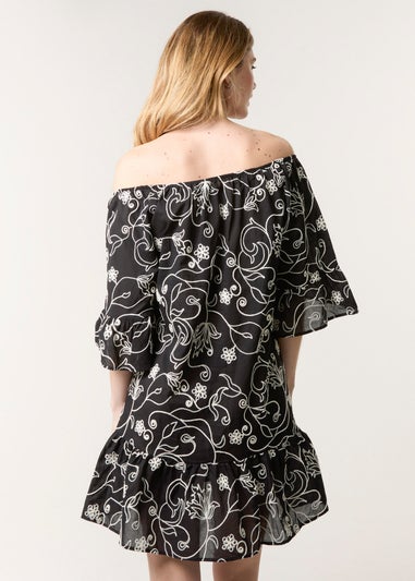 Blue Vanilla Black Embroidered Smock Dress