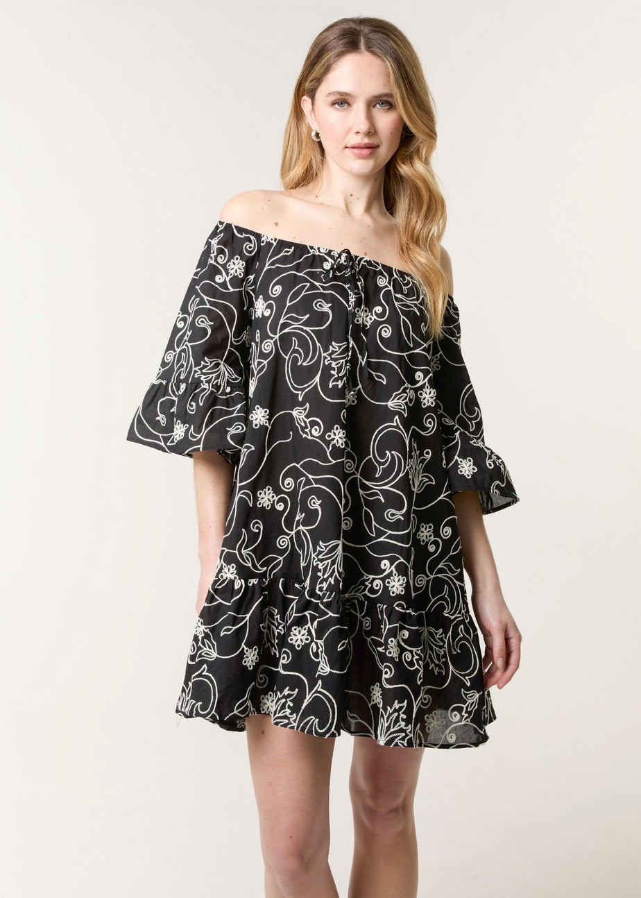 Blue Vanilla Black Embroidered Smock Dress