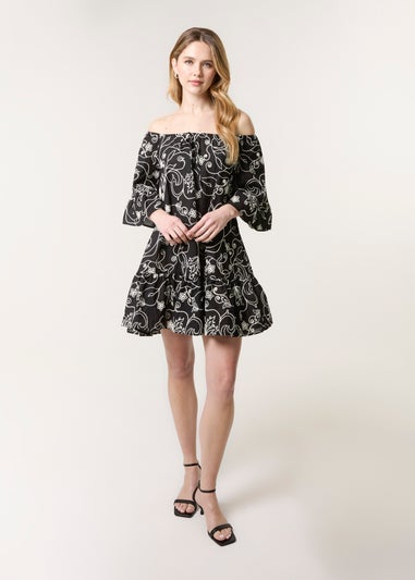 Blue Vanilla Black Embroidered Smock Dress