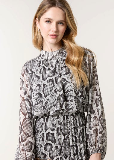 Blue Vanilla Black Snakeskin High Neck Pleat Dress
