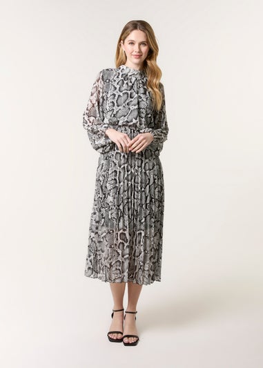 Blue Vanilla Black Snakeskin High Neck Pleat Dress