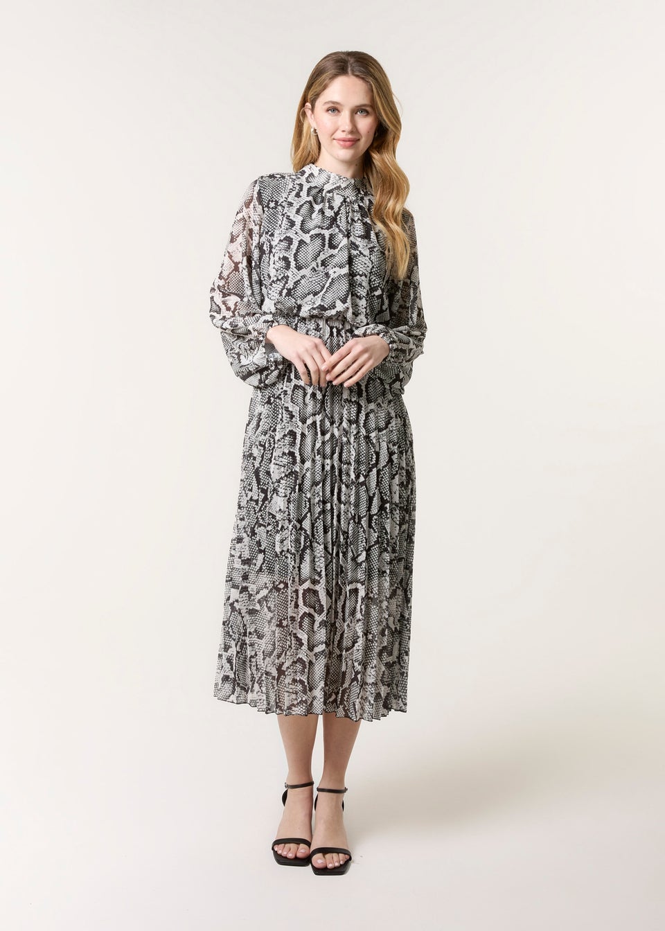 Blue Vanilla Black Snakeskin High Neck Pleat Dress