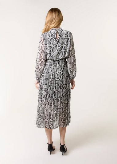 Blue Vanilla Black Snakeskin High Neck Pleat Dress