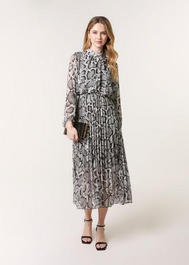 Blue Vanilla Black Snakeskin High Neck Pleat Dress