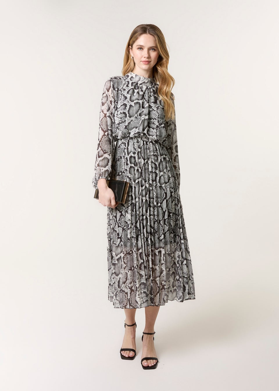 Blue Vanilla Black Snakeskin High Neck Pleat Dress