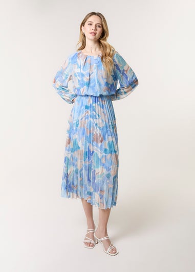 Blue Vanilla Blue Water Colour Abstract Round Neck Dress