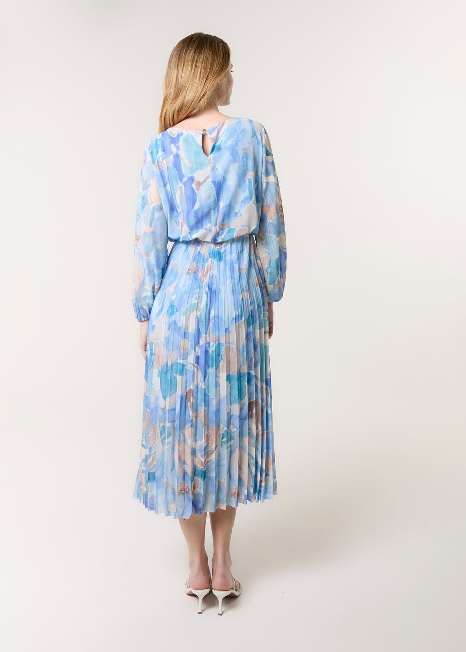 Blue Vanilla Blue Water Colour Abstract Round Neck Dress