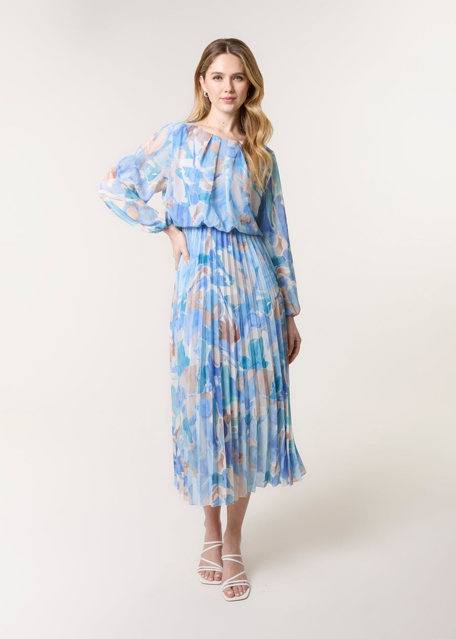 Blue Vanilla Blue Water Colour Abstract Round Neck Dress