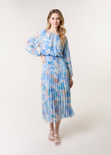 Blue Vanilla Blue Water Colour Abstract Round Neck Dress