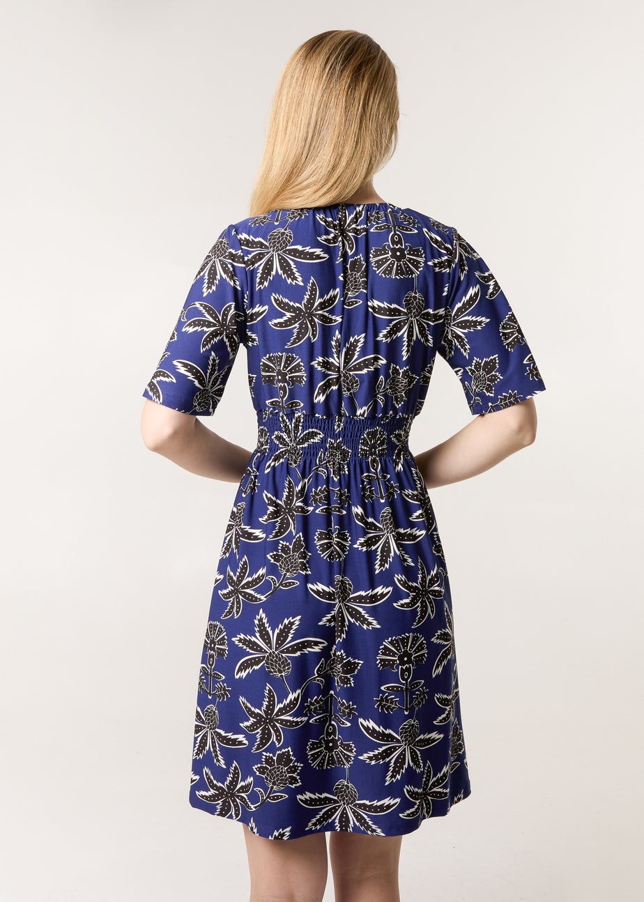 Blue Vanilla Navy Shirred Waist Beaded V Neck Mini Dress