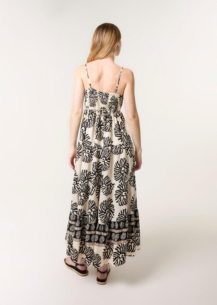 Blue Vanilla Black Abstract Strappy Button Front Maxi Dress