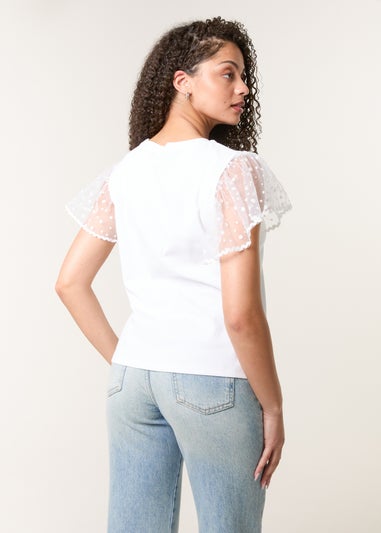 Blue Vanilla White Polka Dot Mesh Sleeve T-shirt