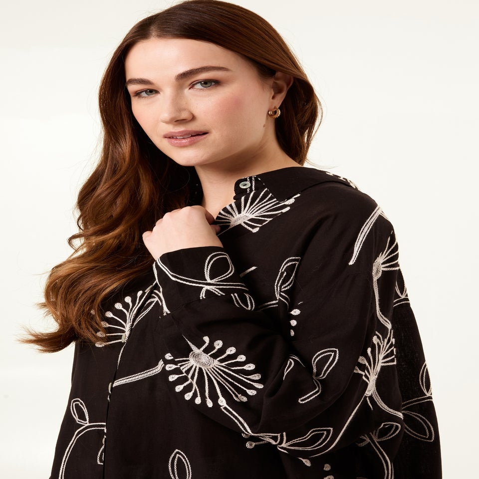 Blue Vanilla Black Embroidered Buttoned Shirt