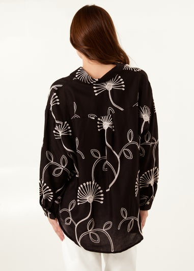 Blue Vanilla Black Embroidered Buttoned Shirt