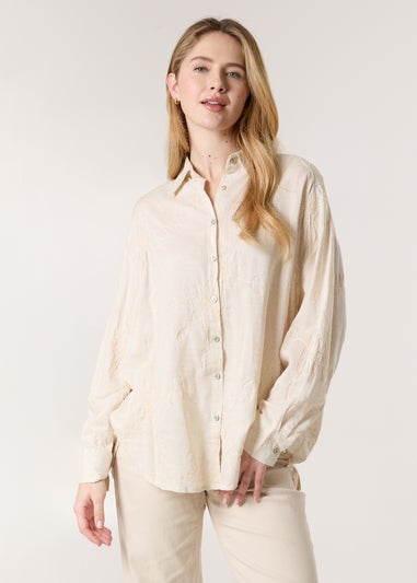 Blue Vanilla Beige Embroidered Linen Shirt