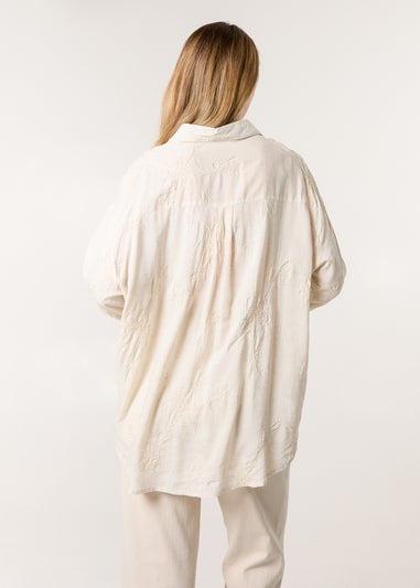 Blue Vanilla Beige Embroidered Linen Shirt
