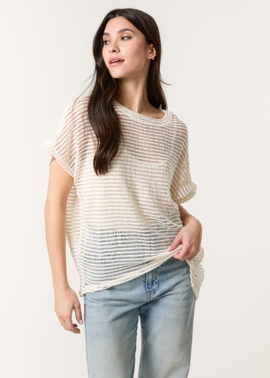 Blue Vanilla Cream Crochet Batwing Oversized Top