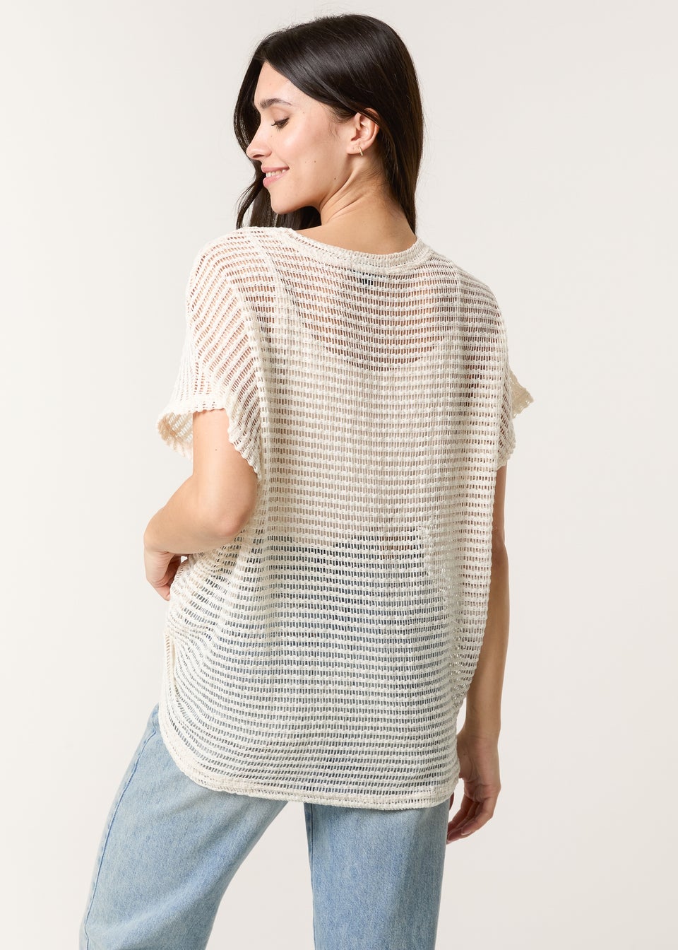 Blue Vanilla Cream Crochet Batwing Oversized Top