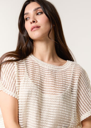 Blue Vanilla Cream Crochet Batwing Oversized Top