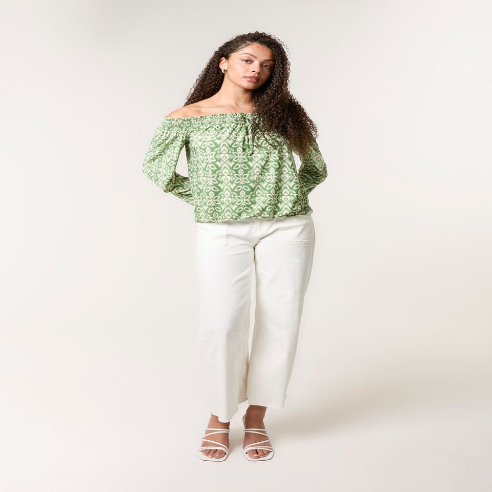 Blue Vanilla Khaki Bubble Hem Bardot Top